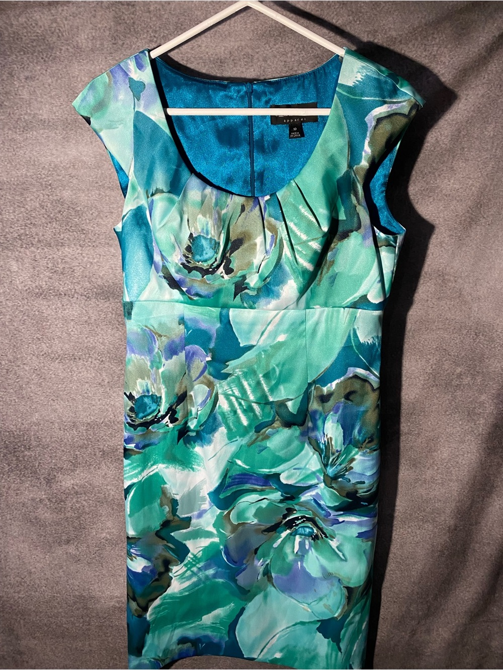 Connected Apparel Dress Size 10 Womens Teal Blue Watercolor Floral Sheath Lined